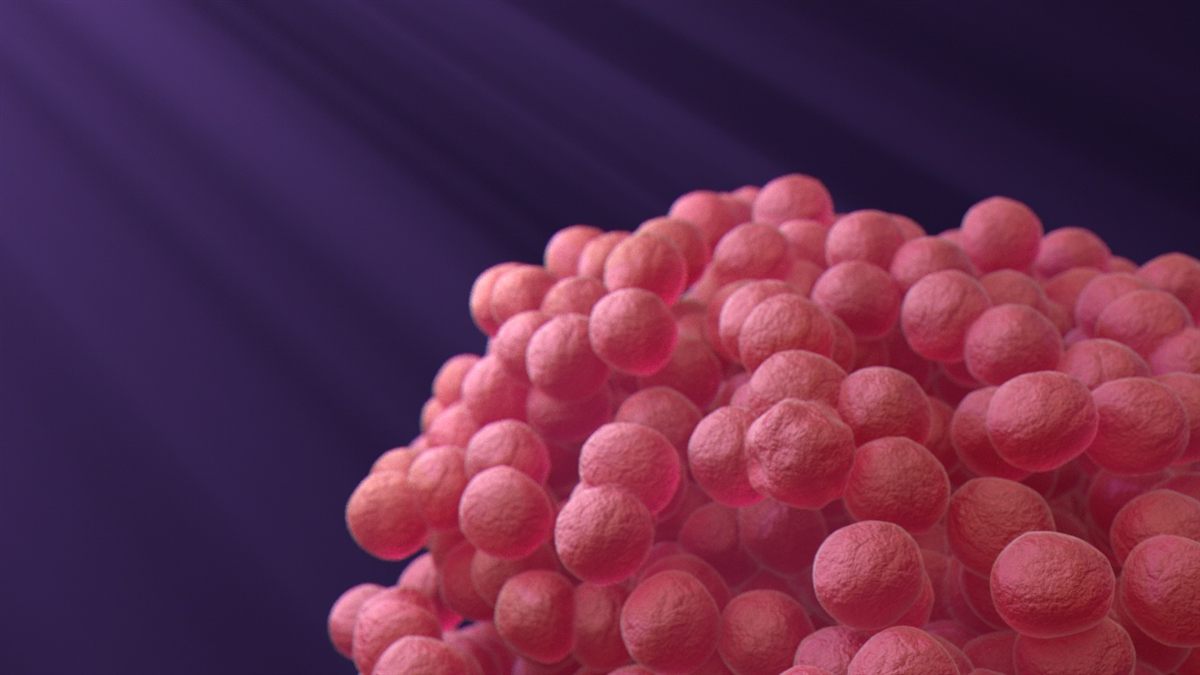 Medical animation still of skin cells reacting to UVA and UVB light