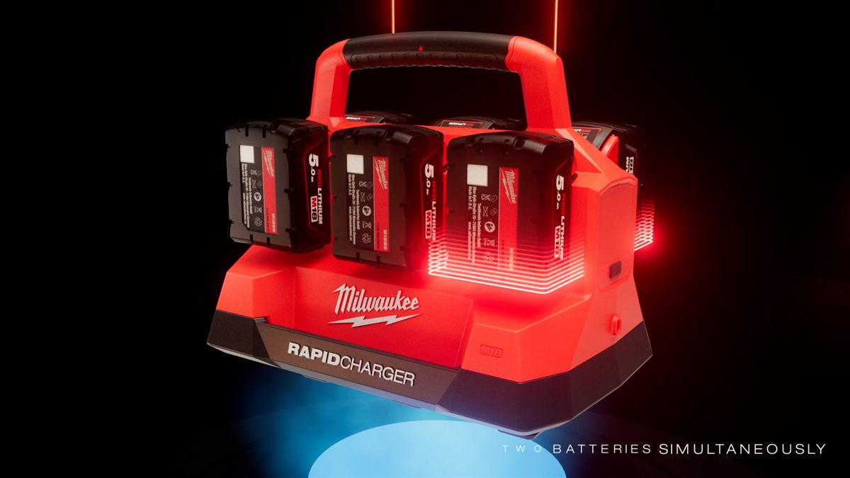 Photoreal 3D render of a Milwaukee M18 rapid charger by Fire Flash